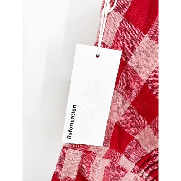 Reformation Huckleberry Linen Dress in Red Check Linen Size 4 NEW - Picture 6 of 6